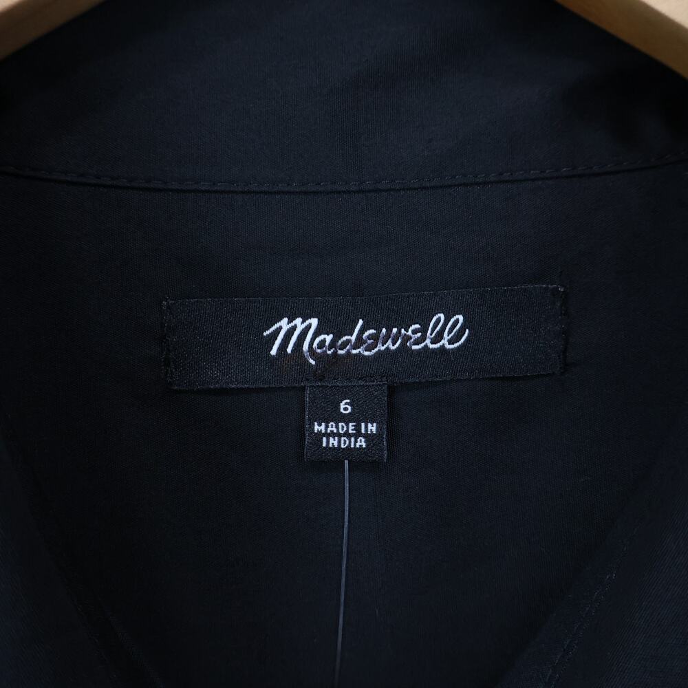 NWT Madewell Seamed Long-Sleeve Mini Shirtdress In Poplin Jet Black Size 6 - Picture 7 of 9